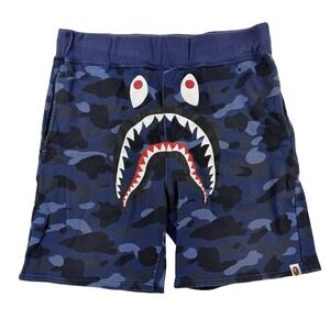 A Bathing Ape Sweat Shorts Mens 2XL Blue Color Camo Shark Graphic Casual